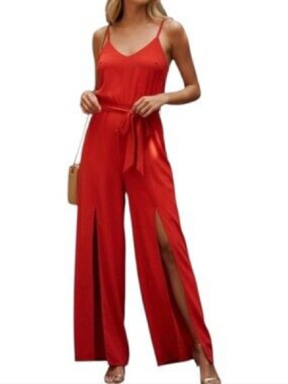 Athleta it’s a wrap Red/orange Wrap Jumpsuit with Spaghetti Straps wide leg.